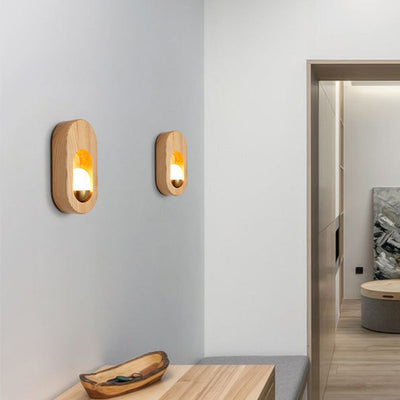 Aplique de pared de 1 luz con pantalla acrílica y marco ultrafino elíptico de madera tradicional japonesa para sala de estar 