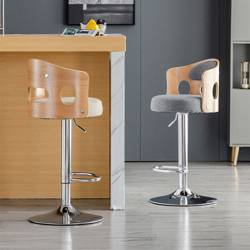 Tabouret de bar rond contemporain en tissu PU cuir scandinave bois éponge SGS avec dossier et repose-pieds pour cuisine 