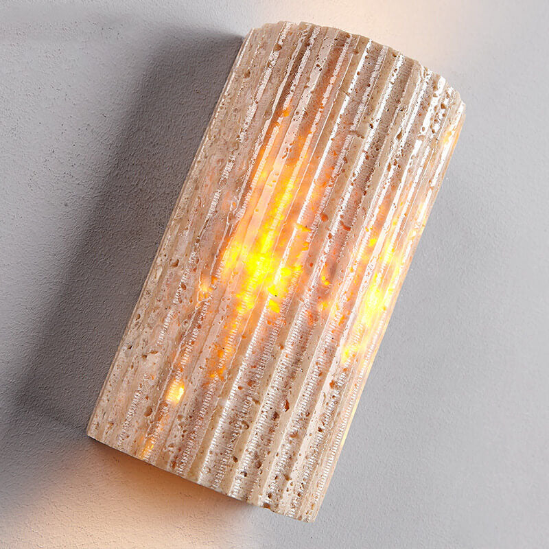 Traditional Japanese Yellow Travertine Half-Cylinder LED Wall Sconce Lamp For Hallway