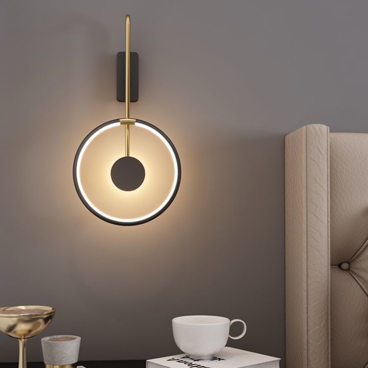 Lámpara de Aplique de Pared LED con Anillo Redondo de Hierro Acrílico Moderno Minimalista para la Mesita de Noche 
