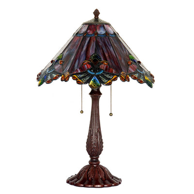 Tiffany Vintage Mediterranean Stained Glass Tapered 2-Light Table Lamp
