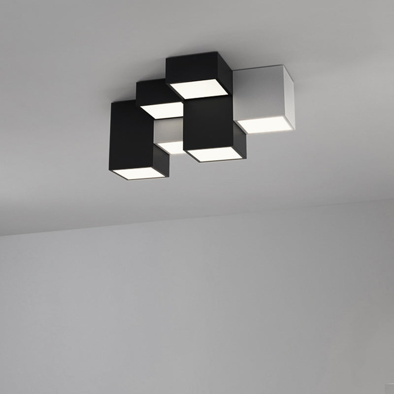 Modern Minimalist Cube Iron Acrylic LED Flush Mount Ceiling Light For Living Room