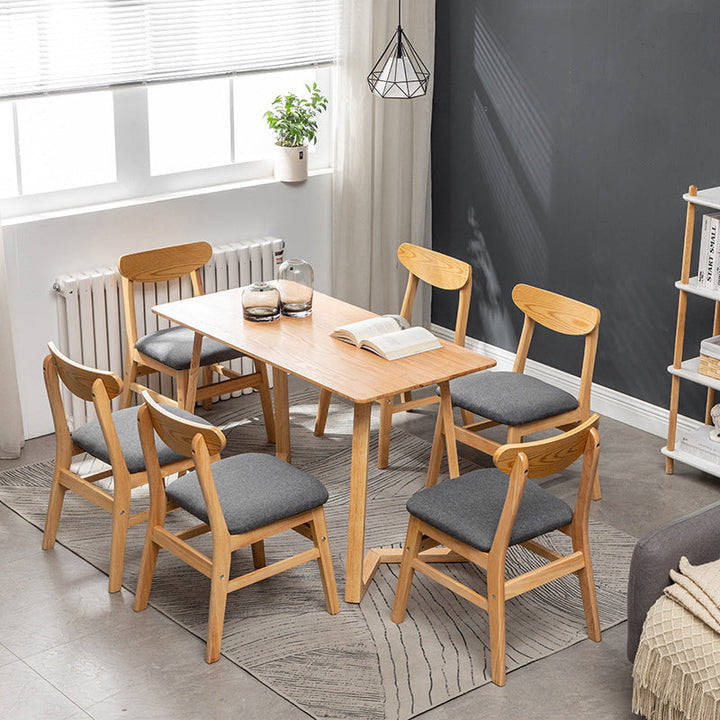 Chaise de salle à manger contemporaine rétro carrée avec dossier en lin rembourré et cadre en bois pour salle à manger 