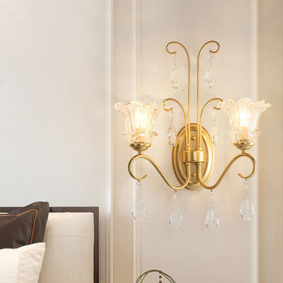 Traditionelle französische Kristallzweig-Wandleuchte mit 2 Lichtern für das Wohnzimmer 