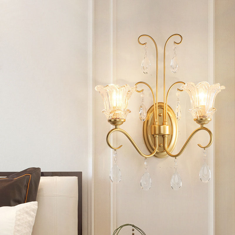 Traditionelle französische Kristallzweig-Wandleuchte mit 2 Lichtern für das Wohnzimmer 