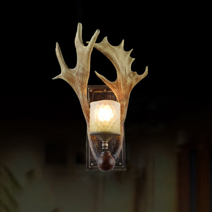 Applique murale contemporaine scandinave en résine avec cylindre à bois de cervidé et verre à 1 lumière pour salon 