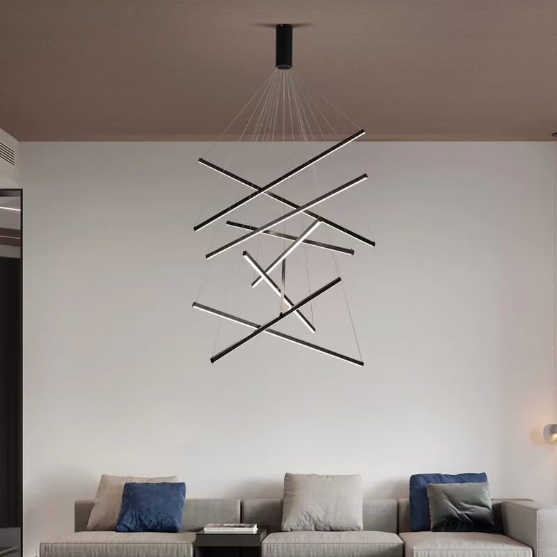 Nordic Light Luxury Iron Aluminum Geometric Line Combination LED Chandelier