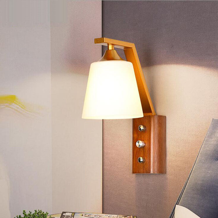 Modern Transitional Antler Square Cylinder Wood Glass 1-Light Wall Sconce Lamp For Living Room