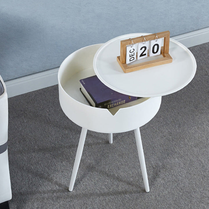 Modern Minimalist Round Tripod PP Plastic Iron Nightstand 1-Storage For Bedroom