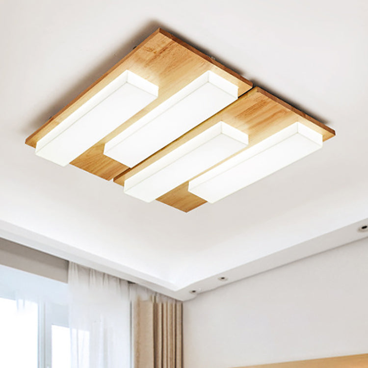 Plafonnier LED en bois avec combinaison de blocs rectangulaires acryliques japonais traditionnels pour chambre à coucher 