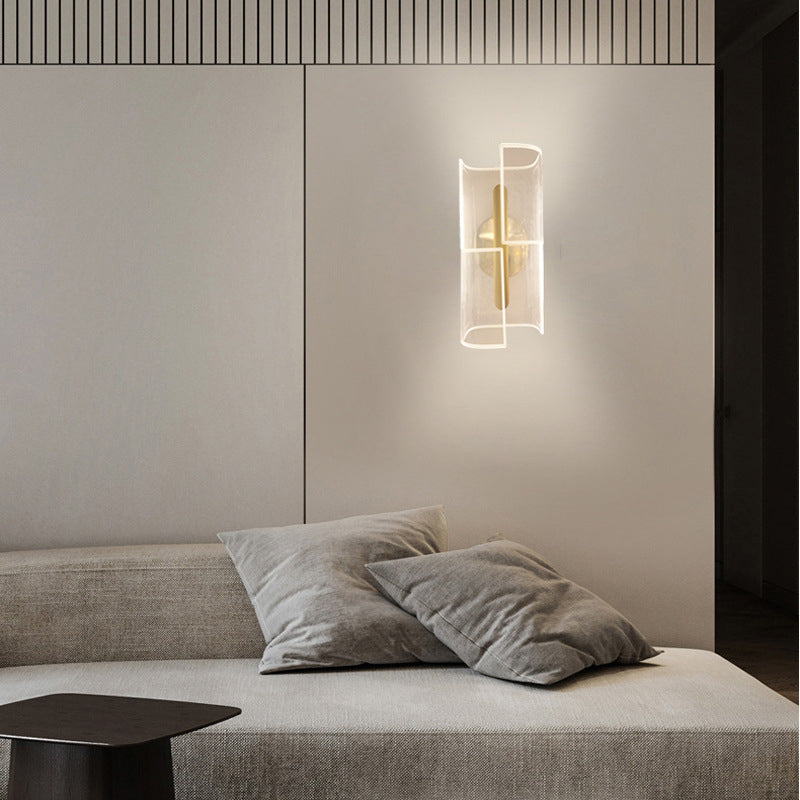Lámpara de aplique de pared LED de lujo moderno de hierro acrílico con columna esqueletonizada y línea de rombos para pasillo 