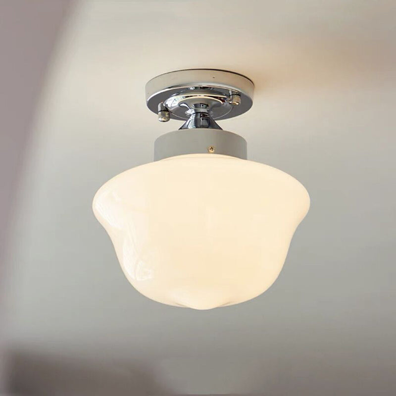 Zeitgenössische Einfachheit Eisen Glas Eierkuchen Form 1-Licht Halbbündige Montage Deckenleuchte für Wohnzimmer 