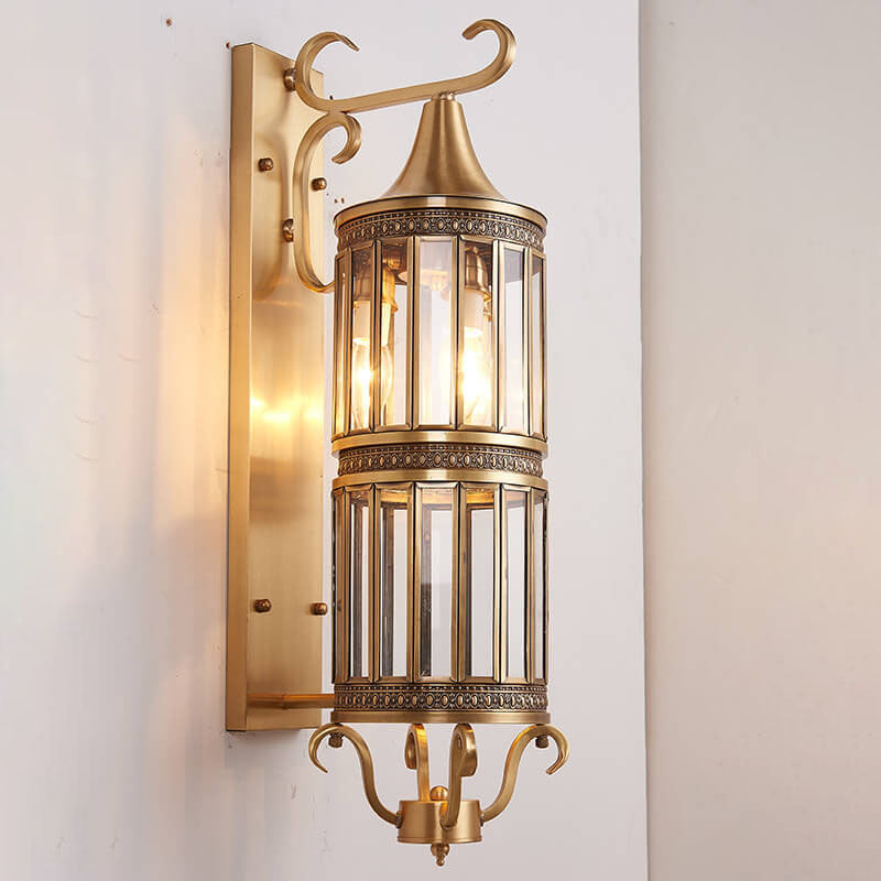 Zeitgenössische Luxus-Kupfer-Glas-Röhrenschirm 1/3-Licht Wandleuchte für Wohnzimmer 