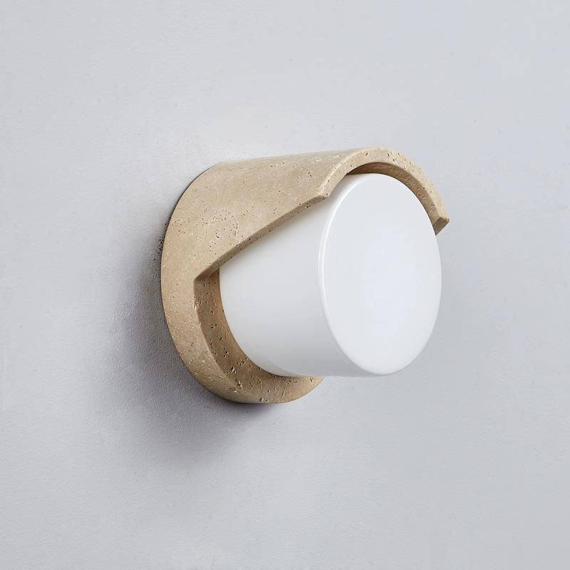 Traditionelle japanische zylindrische beige Travertin 1-Licht Wandleuchte Lampe für Schlafzimmer 