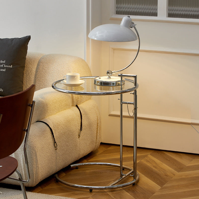 Moderner minimalistischer runder Glastisch aus Edelstahl für das Wohnzimmer 