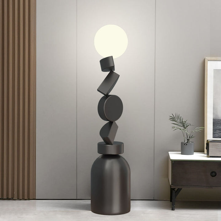 Lámpara de pie de 1 luz con base de hierro apilada en bloques geométricos minimalistas modernos 