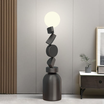 Modern Minimalist Geometric Blocks Stacked Iron Base 1-Light Standing Floor Lamp