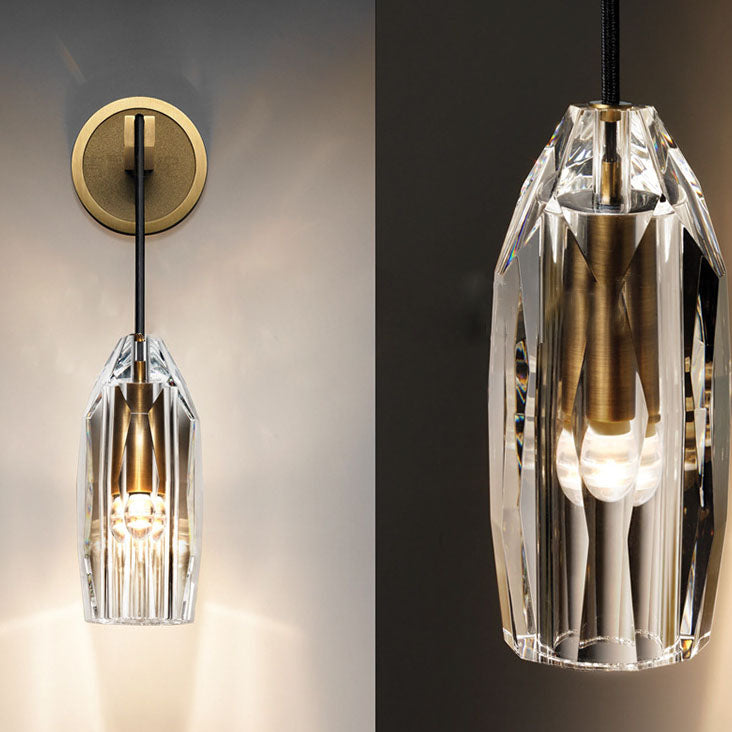 Moderne minimalistische Zylinder-Wandleuchte aus Vollkupfer mit Kristall, 1-flammig, für das Schlafzimmer 