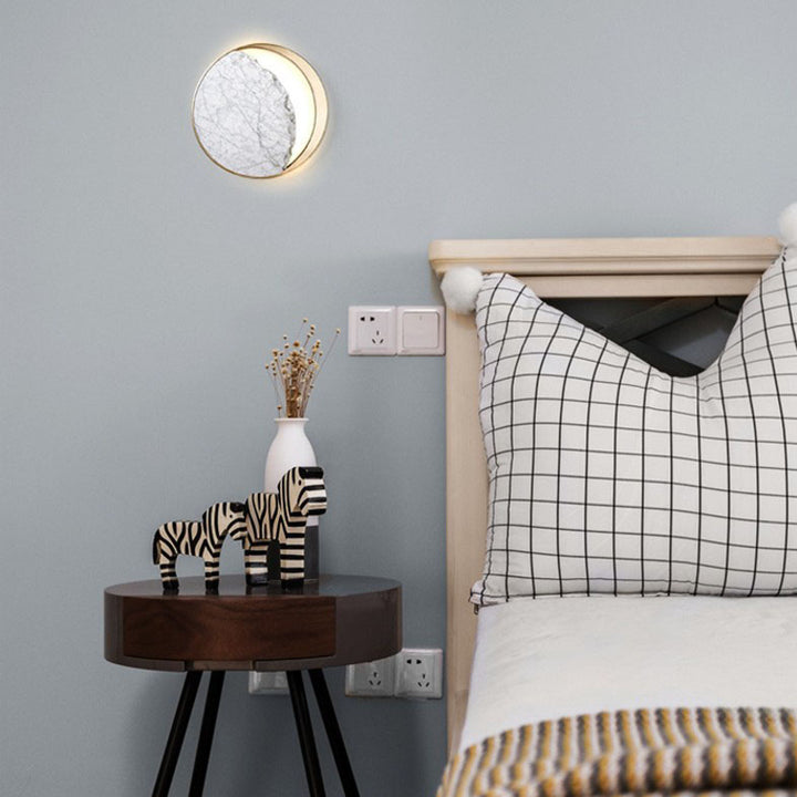 Aplique de pared LED con anillo de metal de mármol nórdico contemporáneo para dormitorio 