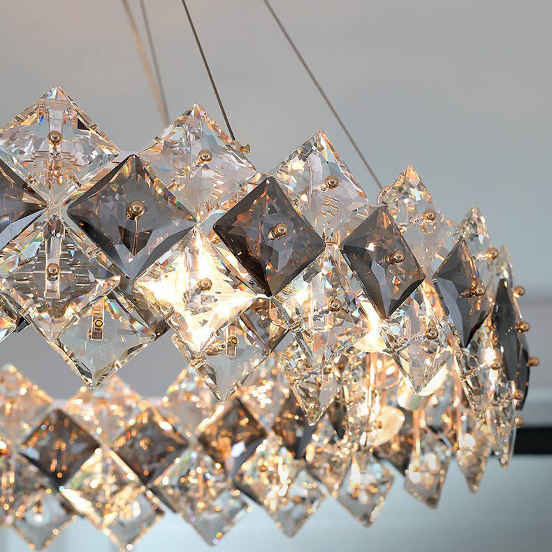 Modern Luxury Crystal Circle Plated Hardware 4/6/8/12/14 Light Chandelier For Living Room