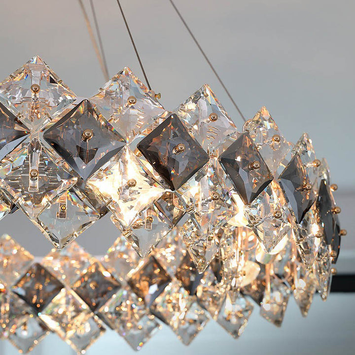 Modern Luxury Crystal Circle Plated Hardware 4/6/8/12/14 Light Chandelier For Living Room