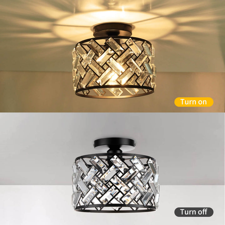 Moderne minimalistische runde Metallkristall-Deckenleuchte mit 1 Licht, halbbündige Montage für Wohnzimmer 