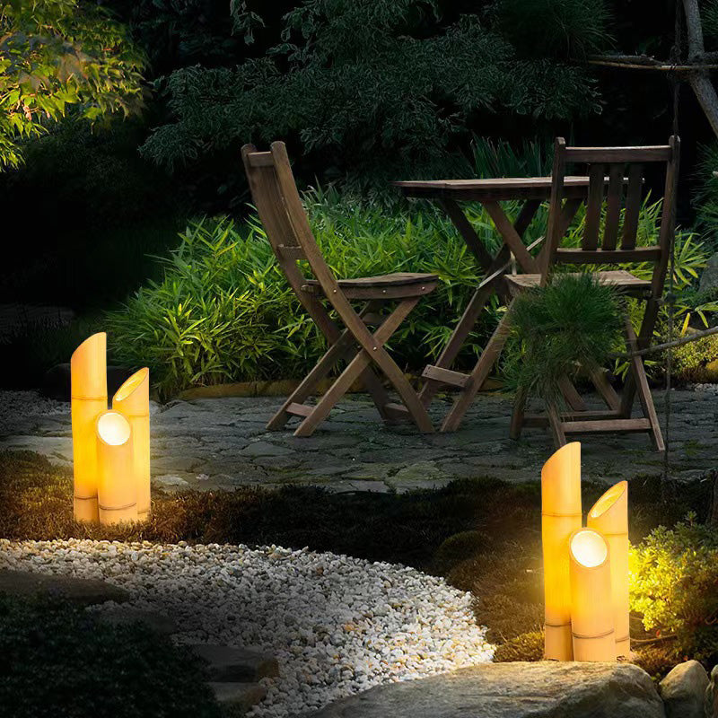 Éclairage paysager LED en résine solaire étanche créatif contemporain en bambou pour jardin 