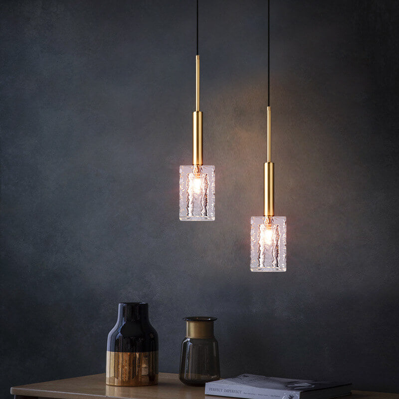 Modern Luxury Crystal Square Copper 1-Light Pendant Light for Living Room Bedroom