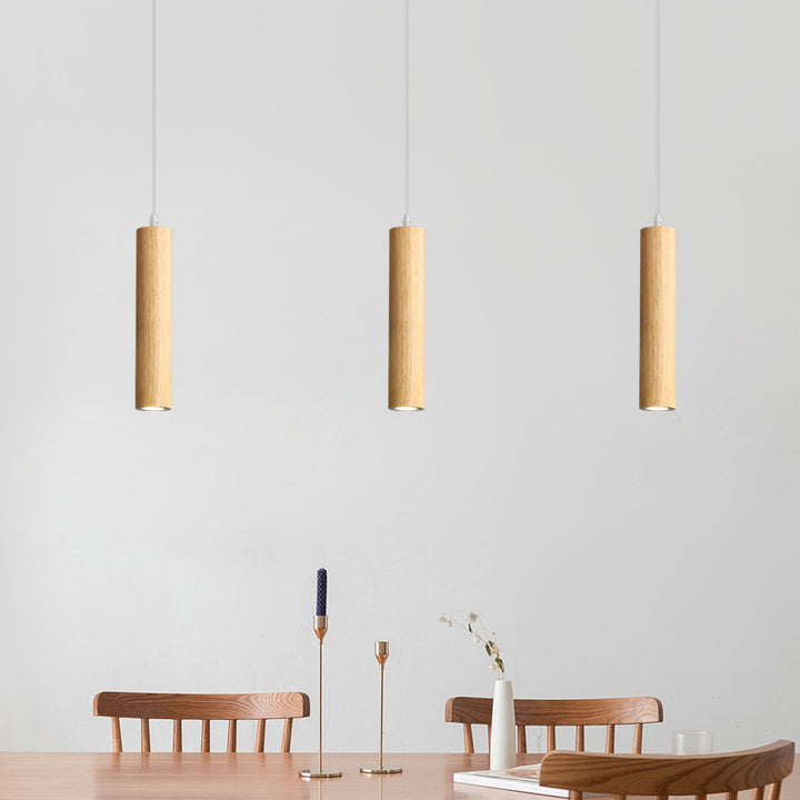 Modern Minimalist Rubberwood Cylinder Spotlight LED Pendant Light For Bedroom