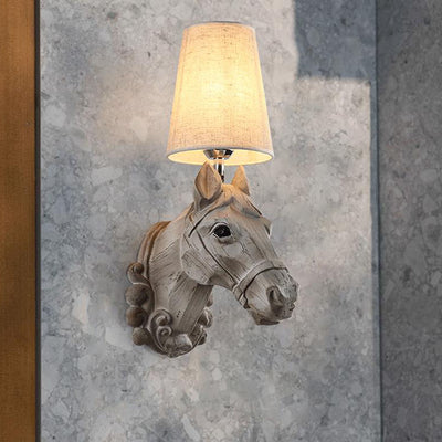 Vintage Rustic Resin Horse Head Fabric Lampshade 1-Light Wall Sconce Lamp