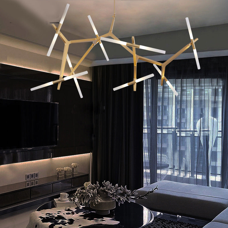 Lustre moderne minimaliste en alliage dendritique fer acrylique 10/16 lumières pour salon 