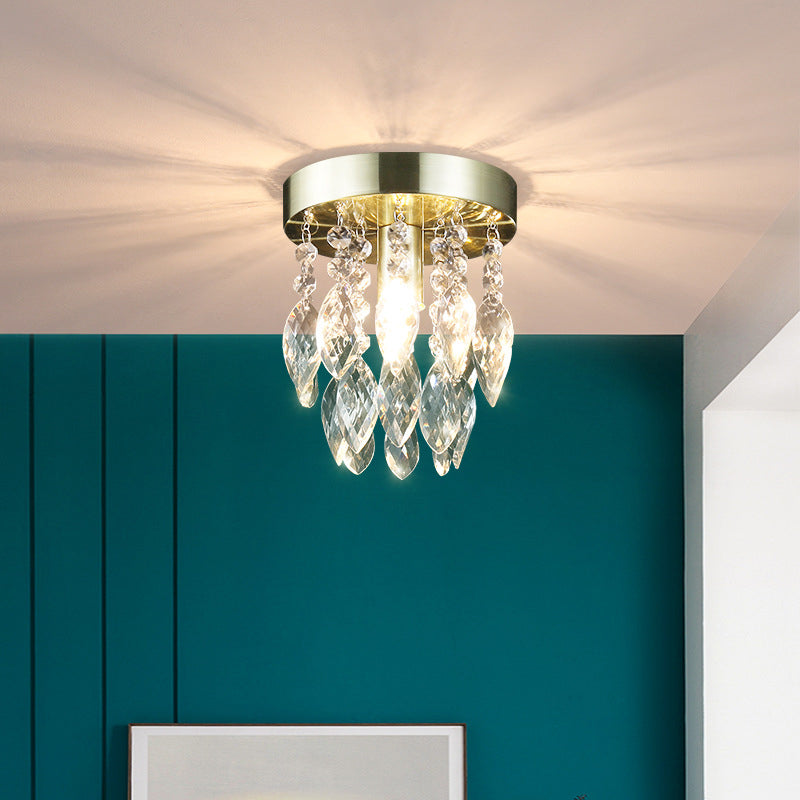 Lustre de plafond semi-encastré à 1 lumière avec carillon éolien en cristal et métal contemporain de luxe pour salon 