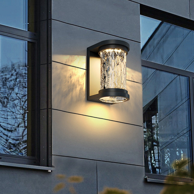 Lampe applique murale LED cylindrique en verre inoxydable solaire étanche de luxe moderne pour patio extérieur 