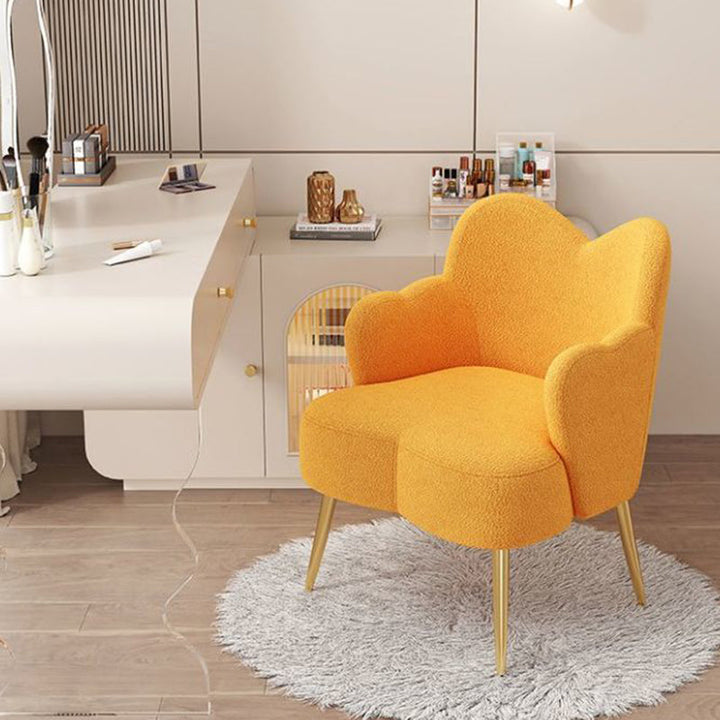 Modern Minimalist Cream Curve Sherpa Fabric Metal Vanity Stool Backrest Arm For Bedroom