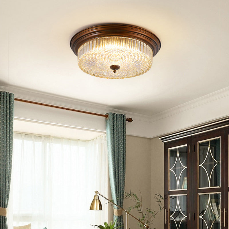 Zeitgenössische Retro Metall Glas Runde Ripple LED Unterputz Deckenleuchte für Wohnzimmer 