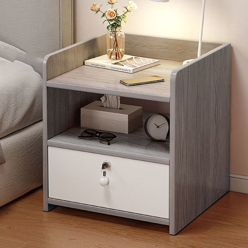 Table de chevet rectangulaire minimaliste moderne en panneau de densité avec 1/2/3 tiroirs pour chambre à coucher 