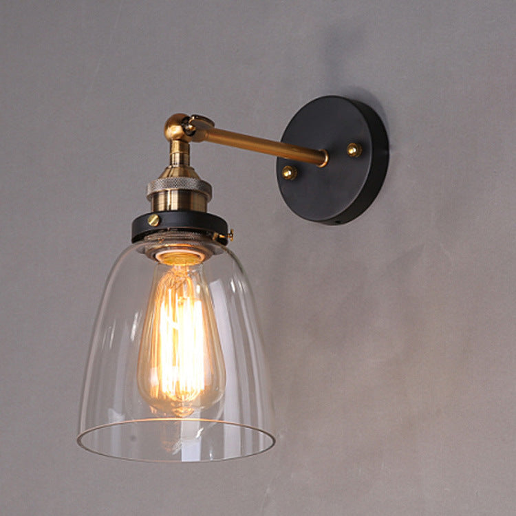 Contemporary Industrial Round Cup Iron Glass 1-Light Wall Sconce Lamp For Living Room