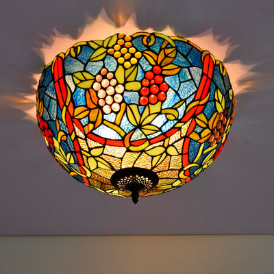 Tiffany Vintage Grape Decorative Stained Glass 5-Light Flush Mount Ceiling Light