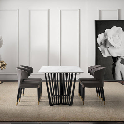 Chaise de salle à manger avec dossier en bois à peau de microfibre minimaliste moderne en acier au carbone et éponge avec arc carré 