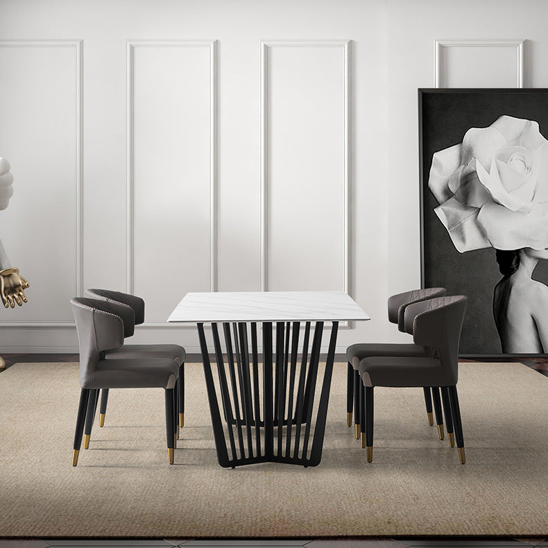 Chaise de salle à manger avec dossier en bois à peau de microfibre minimaliste moderne en acier au carbone et éponge avec arc carré 