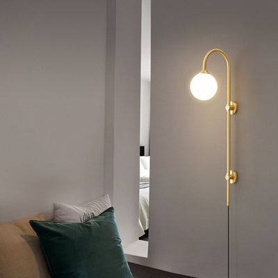 Nordic Minimalist Glass Round Ball Copper Long Pole 1-Light Wall Sconce Lamp
