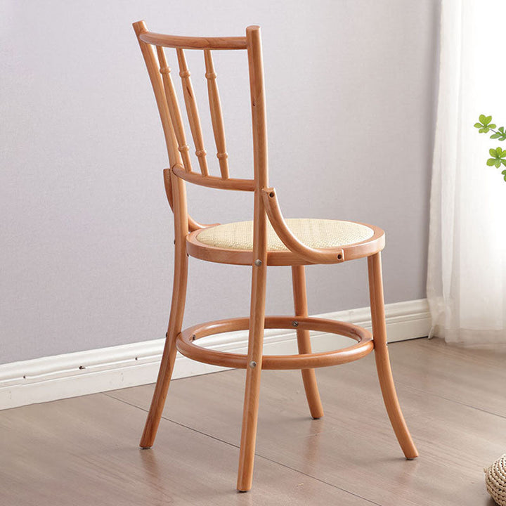Traditionelle runde Vintage-Esszimmerstuhl-Rückenlehne aus zylindrischem Lindenholz mit Rattan-Optik für das Wohnzimmer 