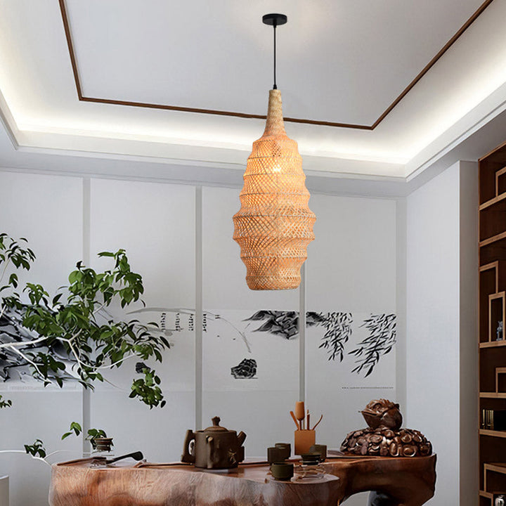 Traditionelle chinesische Muschelform Hardware Bambus 1-Licht Pendelleuchte für Wohnzimmer 