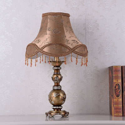 Traditional European Hexagonal Resin Fabric 1-Light Table Lamp For Bedroom