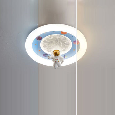 Moderne Art Deco Kinder Eisen Harz Acryl Runde Mond Astronaut LED Unterputz Deckenleuchte Für Schlafzimmer 