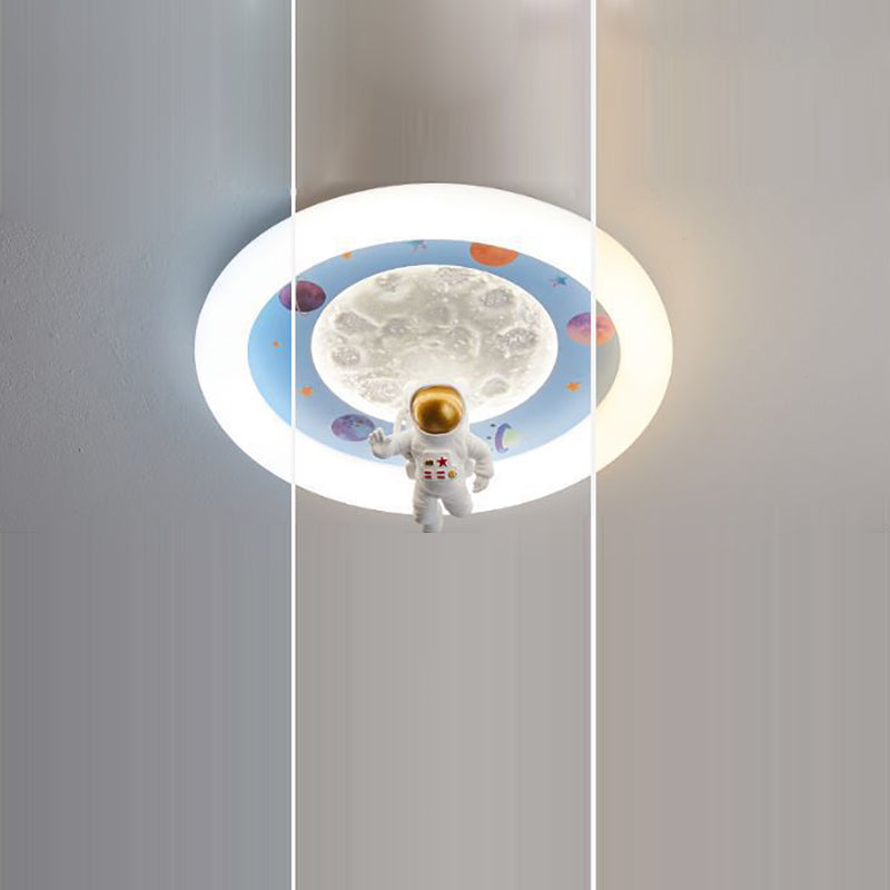 Moderne Art Deco Kinder Eisen Harz Acryl Runde Mond Astronaut LED Unterputz Deckenleuchte Für Schlafzimmer 