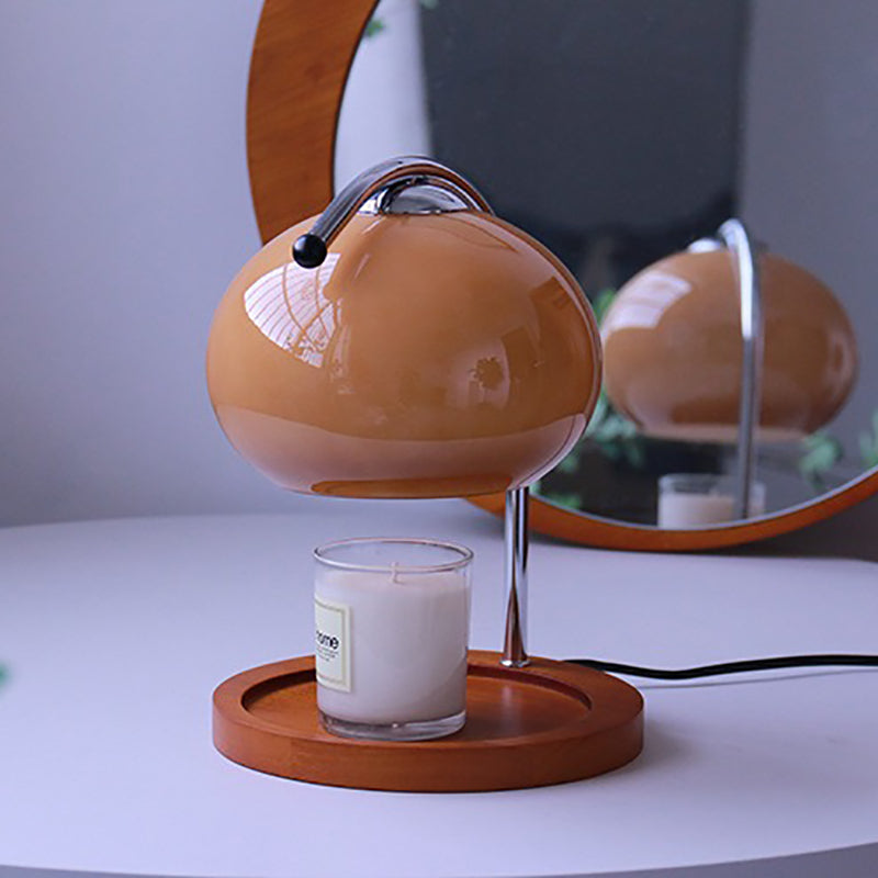 Moderne minimalistische ovale Massivholz Eisenglas 1-Licht Aroma Melt Wax Tischlampe für Schlafzimmer 