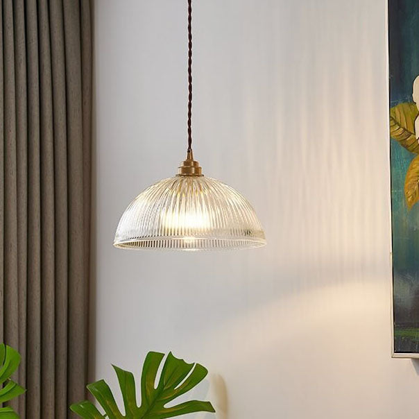 Modern Minimalist Clear Brass Glass Dome Pot Lid 1-Light Pendant Light