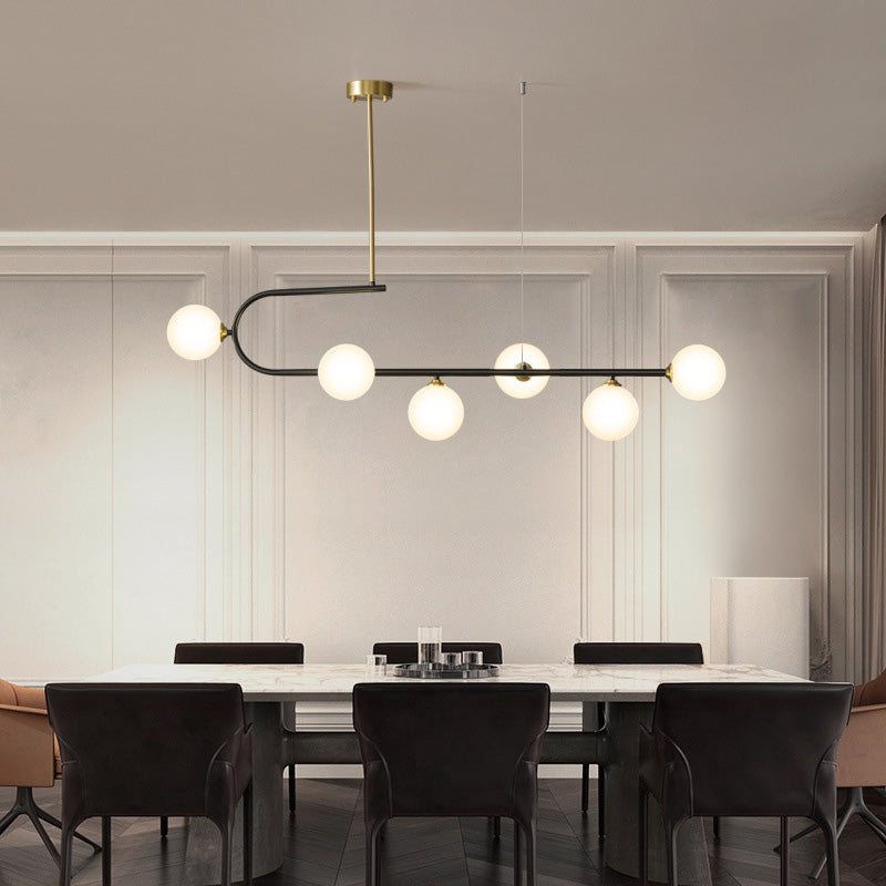 Zeitgenössischer Luxus-Kronleuchter mit rundem Kupferrahmen und Glasschirm, 4/6 Lichter, Inselleuchte für Esszimmer 