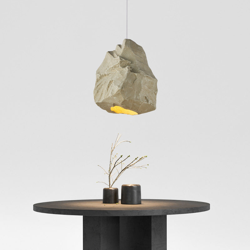 Contemporary Scandinavian Faux Rock Geometric Handmade Sculpture 1-Light Pendant Light For Dining Room